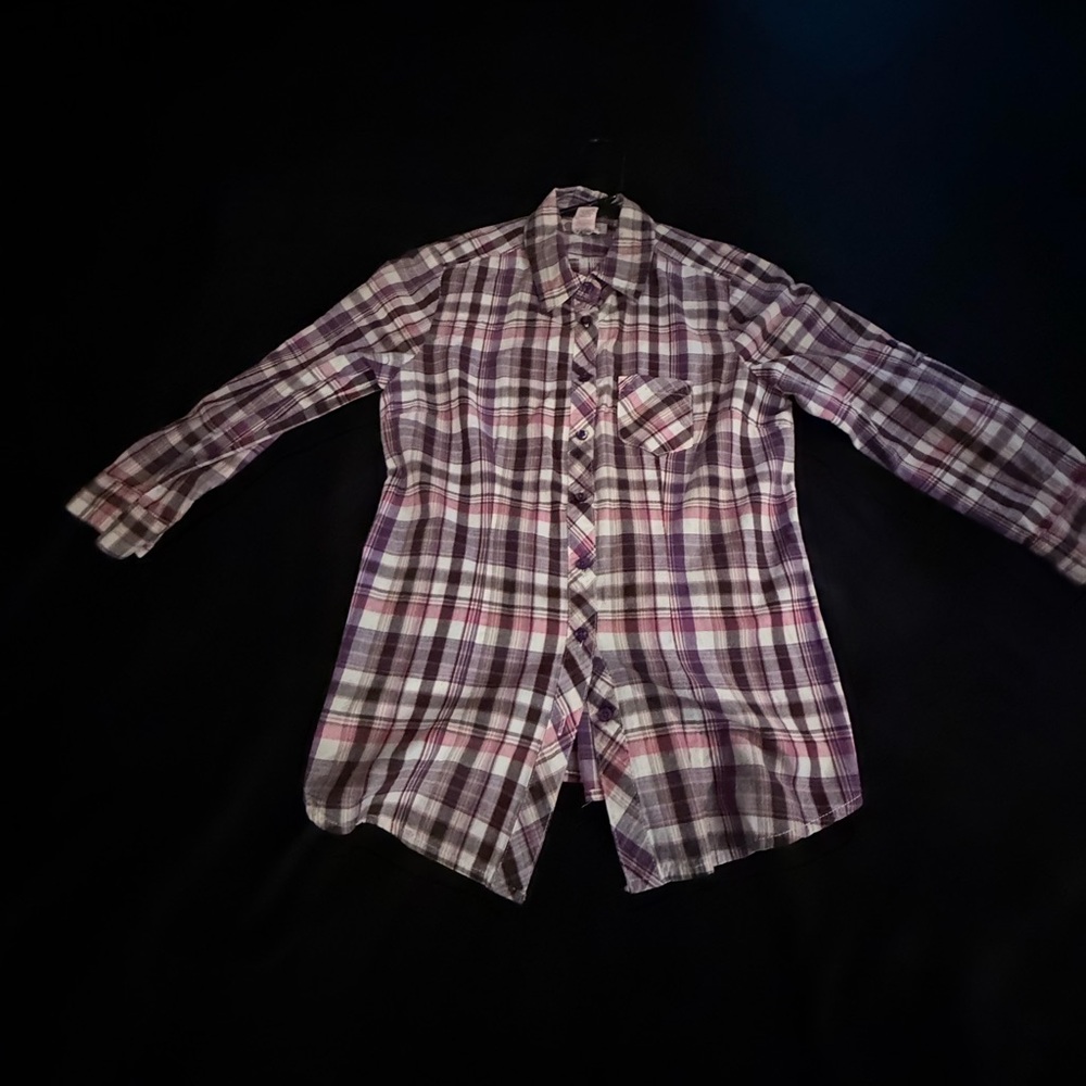 OP Kids Plaid Button Down Shirt - Purple and White